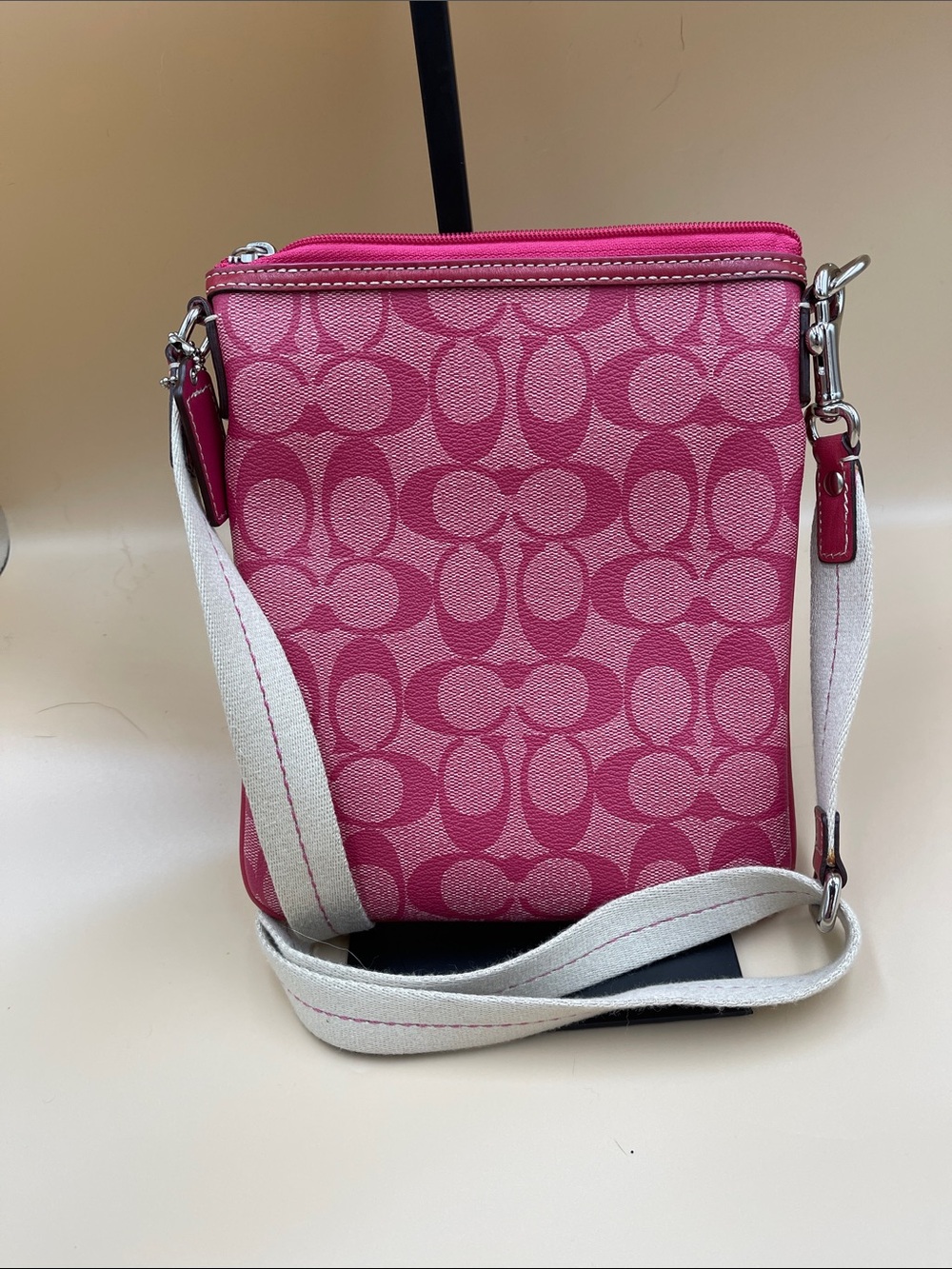 Coach Pink Signature Stripe Crossbody with White Accent - Picture 2 of 8